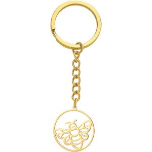 Porte-Clés Abeille Pour Hommes Femmes Porte-Clés Bourdon En Acier Inoxydable Accessoires Ronds Simples Décoration De Sac À Main - Neuf