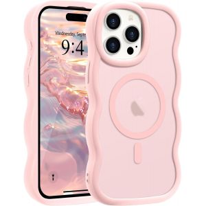 Eryi-Coque Magnétique Pour Iphone 15 Pro Max [Compatible Avec Magsafe] Translucide Mat Cadre Vague Bouclée Coque De Téléphone Slim Fit Antichoc Housse De Protection Pour Homme Et Femme-Rose - Neuf
