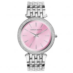 Montre Hannah Martin Tendance Pour Femme, Bracelet En Acier, Cadran Rond, Quartz, Strass, Rose - Neuf