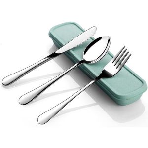 Set De 3 Couverts Lunch Box Boite A Couvert En 410 Acier Inoxydable Couteau Fourchette Cuillère Boite Couvert A Emporter Boite A Couvert Transportable Pour Camping Avec Étui-4 Ensembles - Neuf