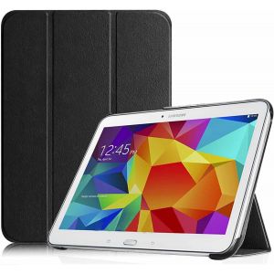 Coque Pour Tablette Samsung Galaxy Tab 4 10.1 Sm-T530 / Sm-T535 (10.1 Pouces) Housse De Protection Mince Léger Étui Pu Cuir, Fonction Sommeil/Réveil Automatique, Noir - Neuf