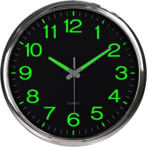 SEPT-Horloge Murale Lumineuse 30cm/12, Horloge Murale Silencieuse Aliment&eacute;e par Piles, Horloge Murale D&eacute;corative, Facile &agrave; Lire pour Cuisine, Salon, Chambre (Argent) - Neuf