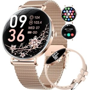 Montre Connectée Femme,1,43'' Amoled Smartwatch Avec 2 Bracelets/Appel/Fonction Féminine/Fréquence Cardiaque/Sommeil, Etanche Ip68 100+ Sportifs Pour Android Ios[Z1154] - Neuf
