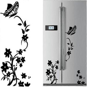 Ventes Promotionnelles 2pcs Noir Fleur Vigne Autocollants Muraux Pvc R&eacute;frig&eacute;rateur Papillon Auto-Adh&eacute;sif Amovible Murales Art D&eacute;cor Pour Maison Cuisine Armoire - 140 * - Neuf