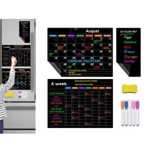 Calendrier magn&eacute;tique effa&ccedil;able &agrave; sec avec 5 stylos et une gomme pour r&eacute;frig&eacute;rateur - Neuf