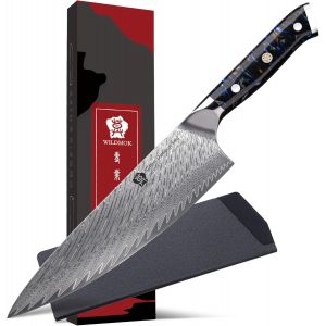 Mevronisshop-Couteau De Chef, Couteau De Chef Japonais Damas De 20 Cm, Couteaux De Cuisine Japonais En Acier Vg10 Avec Manche En R&eacute;sine Noire, Couteaux De Cuisine Japonais Damas - Neuf