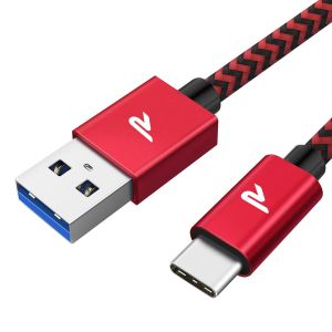 KALANKA-Cable USB C, Charge Rapide 3A USB3.0&QC3.0, Cable Chargeur USB C Cable Nylon Tress&eacute; Compatible avec iPhone 17 Pro Max Air 16/15, SamsungS22/S21/S20/S10, Xiaomi, Sony-Rouge/1M - Neuf