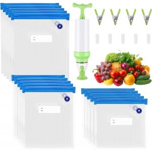 Ulteronixshop-15 Pi&egrave;ces Sacs Sous Vide Alimentaire R&eacute;utilisables Congelation Stockage 3 Tailles Avec 1 Pompe &Agrave; Main, 5 Clips D'&eacute;tanch&eacute;it&eacute; Et 4 Clips Sous Vide Pour Le Stockage Des Aliments Et La Cuis - Neuf