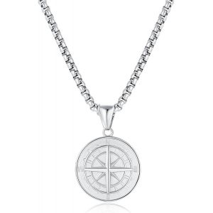 Trahoo-Collier Homme/Femme En Acier Inoxydable 316l Pour Chaine Homme Avec Pendentif Boussole Bijoux Homme Cadeaux Pour Lui Petit Ami Anniversaire Saint Valentin Cadeaux Pour Père Mari - Neuf