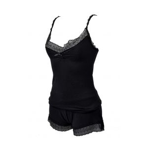 Pyjama Court Femme Twinday En Coton 27214 Noir - Neuf