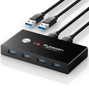 JUIR-Commutateur Usb 3.0,Commutateur Usb 2 Ordinateurs Partagent 4 Ports Usb Pour Clavier Et Souris,Imprimante Scanner,Sélecteur De Commutateur Kvm Usb Avec 2 Câbles Usb 3.0,Compatible Avec Windo - Neuf