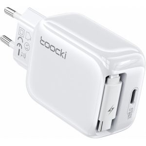 Prise Charge Murale R&eacute;tractable 30 W avec Port USB-C et C&acirc;ble Type C 68 cm, Chargeur Rapide USB Voyage 2 en 1 pour iPhone 17/16/15/iPad/Galaxy S24/S23/Pixel - Blanc - Neuf