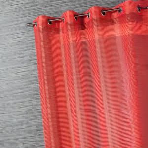Voilage Organza Rayures Fantaisies Orange Corail 140x240 Cm - Neuf