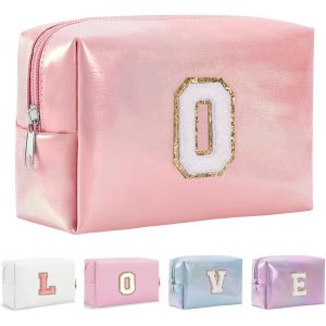 MAA-Organisateur de Trousse de Maquillage en Cuir PU 26 Lettres Laser Pochette cosmétique Grande capacité Trousse de Toilette de Voyage Femmes Filles Cadeaux d'anniversaire Sac de Rangement - Neuf