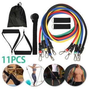 Ensemble De 11 Bandes De R&eacute;sistance Polyvalentes Pour Le Fitness &Agrave; Domicile - Entra&icirc;nement Musculaire R&eacute;glable Avec Poign&eacute;es, Anneaux Pour Les Pieds Et Boucle De Porte - Neuf
