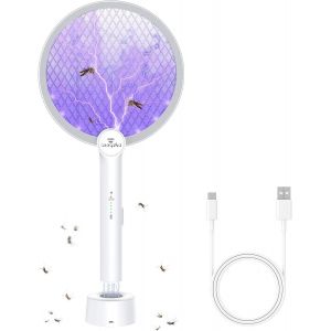 KALANKA-4000V Raquette Electrique Insectes, Raquette Moustique Electrique avec Base de Recharge pour Intérieur et l'Extérieur, USB Double Couche de Protection Efficace Contre Les Moustiques(1PC) - Neuf