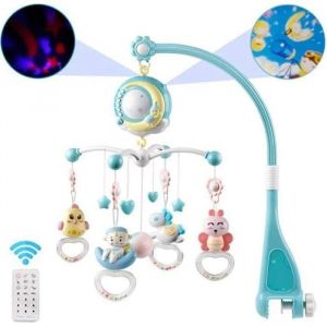 Mobile Musical Pour Lit Bébé Télécommandé Projection De Lumières Musiques Et Sons Dès La Naissance Mobile Musical - Bleu - Neuf