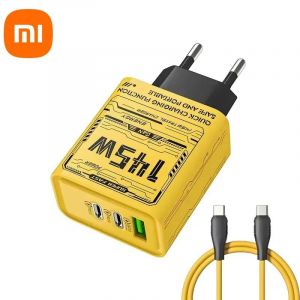 145w 3 Ports Chargeur Rapide Usb Type C Chargeur De Téléphone Portable Rapide Ue Us Uk Prise Chargeur Adaptateur Pour Iphone 16 Pro Samsung--Eu Charger C-C Cable - Neuf