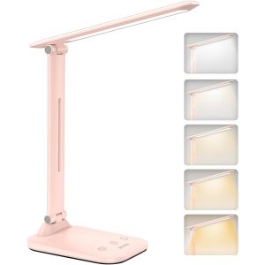 Lampe De Bureau Led - Doux Pour Les Yeux,Lampe Tactile Avec Minuterie & Mémoire,5 Modes D'éclairage & Luminosité Réglable,Longue Durée,Pour Enfants, Étude,Travail De Bureau [Rose] - Neuf