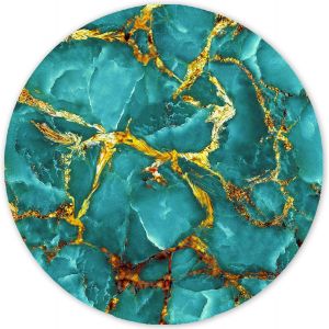 Tapis De Souris Rond, Mouse Pad Pour Ordinateur Pc Bureau Portable, &Eacute;tanche Surface Lisse, Base Antid&eacute;rapante En Caoutchouc, Avec Bord Cousu, Marbre Vert &Eacute;meraude - Neuf