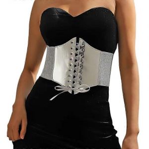 Ceinture Corset Argentée Pour Femmes Large Robe Ceinture Y2k Lacets Élastique Ceinture - Neuf