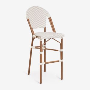 Tabouret De Jardin Empilable Haut Avec Dossier En Aluminium Et Rotin Synth&eacute;tique Brielle Bistro Beige Nude - Blanc Gardenia &iquest;75 Cm - Neuf