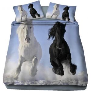 Parure De Lit Personnes Horse Pattern Design Literie Set Animal Housse De Couette Noir Blanc Brun Cheval Polyester-Coton Housse De Couette Et Taie D - Neuf