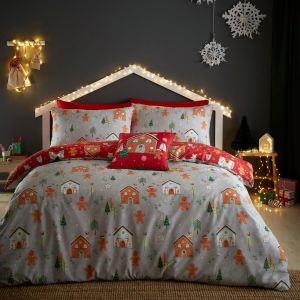 Sjzg-- Housse De Couette Maison En Pain D'&eacute;pice De No&euml;l - Lit Double (200 X 200 Cm) - R&eacute;versible (2 Couleurs) - 2 Taies D'oreiller - Housse De Couette Bonhomme En Pain D'&eacute;pices - Literie De No&euml;l - - Neuf