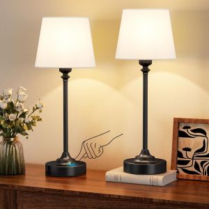 Subzonal-2 Pi&egrave;ces Lampe De Chevet Tactile, Led Lampe De Table Sans Fil Batterie Rechargeable, Variateur Continu, Abat-Jour En Lin Blanc, Pour Chambre &Agrave; Coucher Salon Cuisine D&eacute;coration(Noir) - Neuf