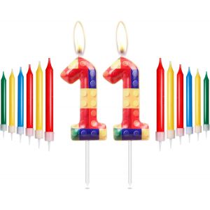 Blocs De Construction D'anniversaire En Forme De Chiffre 11 Bougies Rouges,Jaunes,Vertes,Bleues Pour Gâteaux,Bougies De Fête,Bougies De Gâteau D'anniversaire Sur Le Thème Des Blocs - Neuf