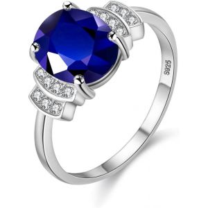 Yemaesre-Bague Spinelle Bleue En Argent Sterling 925 Pour Femme , Bague De Fiançailles Pour Mariage En Corindon - Anniversaire - Emballage De Boîte Cj008-5 - Neuf