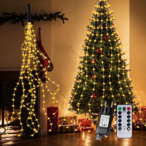 TRAHOO-2M 200 LED Guirlande lumineuse ext&eacute;rieure, 8 modes minuterie IP65 guirlande lumineuse cascade &eacute;tanche avec alimentation &eacute;lectrique pour No&euml;l jardin balcon arbre - Neuf