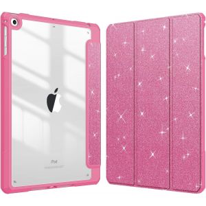 Coque Compatible avec iPad 6&egrave;me/5&egrave;me G&eacute;n&eacute;ration (2018/2017) et iPad Air 2/Air 1 9.7 Pouces - [Rangement de Pencil] Housse Arri&egrave;re Transparente Claire Etui Antichoc, Paillet&eacute; Rose - Neuf