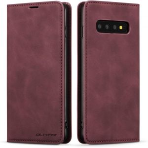 SJZG-&Eacute;tui Pour Samsung Galaxy S10 Coque En Cuir Pu De Qualit&eacute; Sup&eacute;rieure Avec Parechocs En Tpu Avec Portecartes Et B&eacute;quille Dissimul&eacute;e &Agrave; Adsorption Magn&eacute;tique Pour Samsung Galaxy S10 Rouge Vin - Neuf