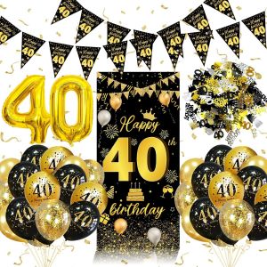 D&iquest;&iquest;coration Anniversaire 40 Ans Noir Or - Banni&iquest;&iquest;res, Confettis, Ballons pour F&iquest;&ordm;te de Femme et Homme - Neuf