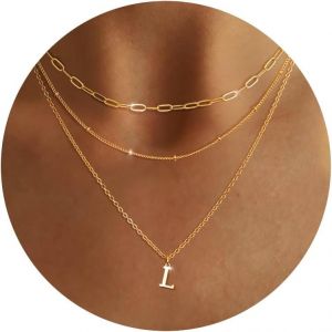 Asas-Fioroyal 3 Pièces Collier Initiale En Couches Femme Or Collier Lettre A-Z Pendentif Initiale Plaqué Or 14k Ajustable Collier Prenom Personnalisé Bijoux - Neuf