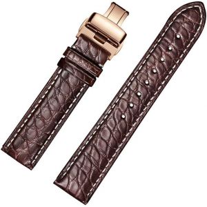 Kal-Cuir De Vachette, Bracelets De Montre En Cuir D'alligator Avec Boucle Déployante En Or Rose - Neuf
