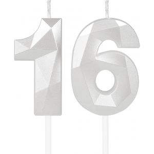 Sansh-Blanc Bougies D'anniversaire En Forme De Chiffre 16, 3d Bougies Blanc Décoration De Gâteau,Décoration De Gâteau Pour Fête D'anniversaire, Mariage,Bougie D'anniversaire Pour Gâteau - Neuf