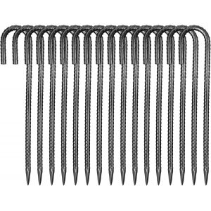 LETNERNY-Piquets D'Armature 40,6 Cm Piquets D'Ancrage Au Sol Crochet J Robuste En Acier Galvanisé, Lot De 16, Ancres De Sol Diamètre 10 Mm, Avec Pointe B autée, Pour Jardin, Clôtures, Tentes Camping - Neuf