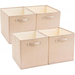 Lot De 4 Boîtes De Rangement 25 X 25 X 25 Cm-En Tissu Infroissable-Pour Paniers À Vêtements,Paniers,Coffres,Jouets-Kaki Clair - Neuf