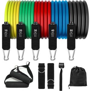 Lot De 5 Bandes De R&eacute;sistance &Eacute;lastiques Musculation: Bandes De R&eacute;sistance D'exercise Kit Avec 5 Tubes Fitness,Poign&eacute;es En Mousse,Sangles De Cheville,Ancre De Porte Pour Int&eacute;rieur Et Ext&eacute;rieur Gym - Neuf