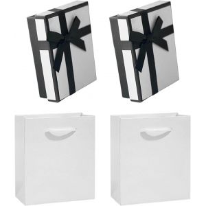 2 Coffrets Cadeaux Avec Noeud Et Bordure Noire,2 Sacs Cadeaux,Coffrets Cadeaux Bijoux Avec Couvercles,Petites Coffrets Cadeaux Classiques En Papier,Boîtes À Bijoux - Neuf