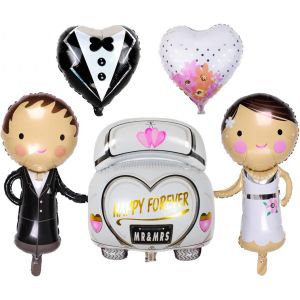 5 Pièces Géantes Mariée Marié Foil Ballons Ballons Douche Mariage Ballons Décoration Mariage Marié Marié Coeur Mariage Cart Anniversaire Mariage Fête Décoration Polyester Film Ballons - Neuf
