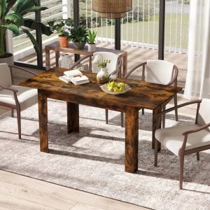 COSTWAY Table &agrave; Manger Extensible Moderne avec Plateau Ajustable, Pieds en Forme de L, pour Cuisine, Salle &agrave; Manger Brun - Neuf