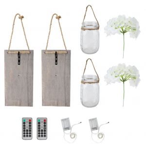 Hjlian Lot De 2 Appliques Murales Led En Forme De Bouteille En Verre Avec Fausses Fleurs, Luminaire Decoratif D'interieur Ou D'exterieur - Neuf