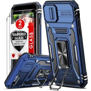 Kal-Coque Pour Iphone Se 2022/2020, Iphone 8/7 Antichoc Avec Protection Caméra Coulissante+2*Verre Trempé+Anneau Support, Étui De Pc Dur Et Tpu Silicone Militaire Anti-Rayures Coque Se 2022-Bleu - Neuf