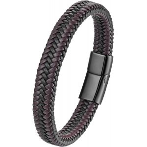 Tianyi-Bracelet Cuir Homme Et Acier Inoxydable, Bracelets Style Tressé Pour Homme, Bijoux Cadeau Hommes Papa Papy, Bracelet Noir Marron Cuir Pour Hommes - Neuf