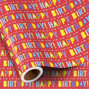 Trahoo-Rouleau De Papier Cadeau D'anniversaire Coloré Pour Enfants, Mini Rouleau, Inscription « Joyeux Anniversaire » Colorée À Pois Sur Fond Rouge, Pour Fête, Célébration, 43,2 Cm X 5 M - Neuf