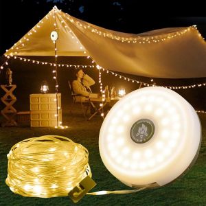 Jgd-10m Guirlande Lumineuse De Camping Enroulable, Exterieure Lampe De Camping Rechargeables Avec 8 Modes, Guirlande Lumineuse Portable Et Chaude Pour Le Camping, La F&ecirc;te, Le Jardin Ext&eacute;rieur - Neuf