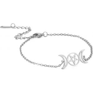 Eryi-Bracelet Déesse Triple Lune Pour Femmes Hommes Acier Inoxydable Style Unique Pentagramme Creux Lune (Double Cordon) Bracelets Réglables Amulettes Bijoux Cadeaux - Neuf